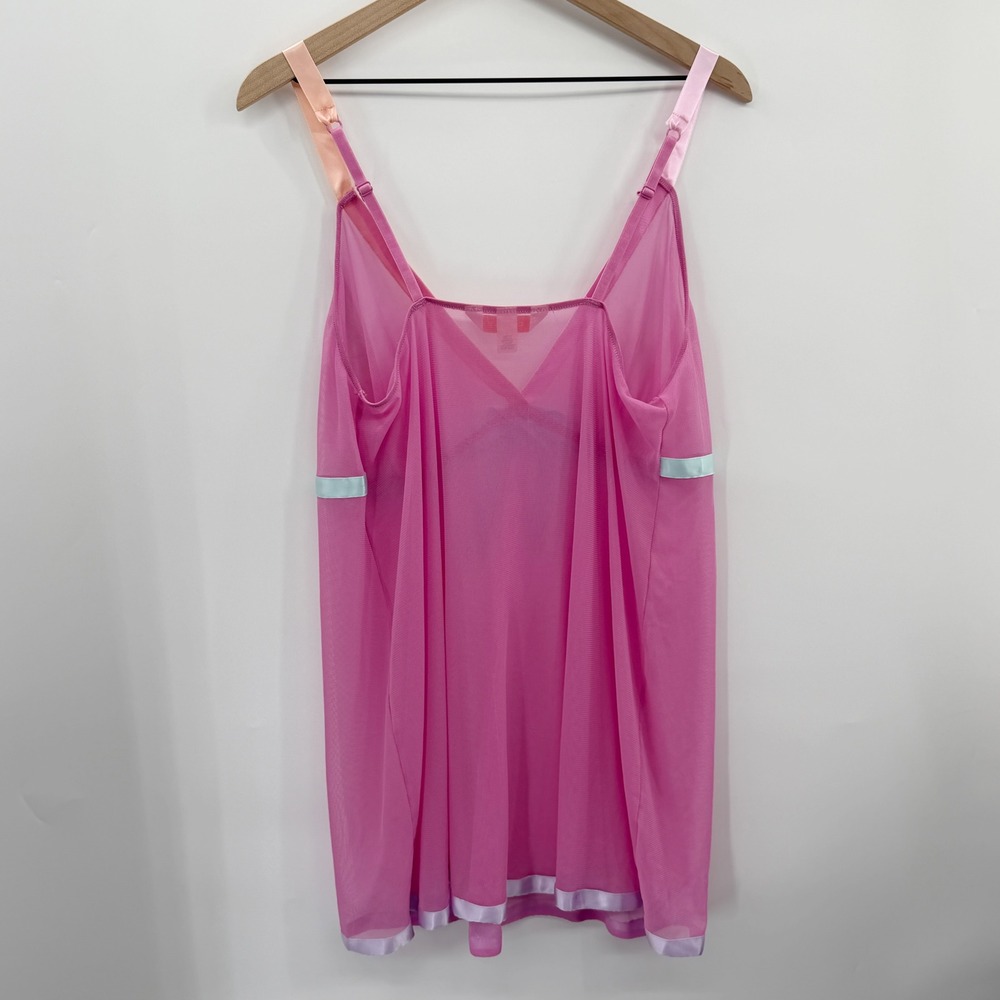 Vintage Y2K Cacique Babydoll Sheer Mesh Top / Mini Dress in Pink Size 18/20 - Picture 2 of 6